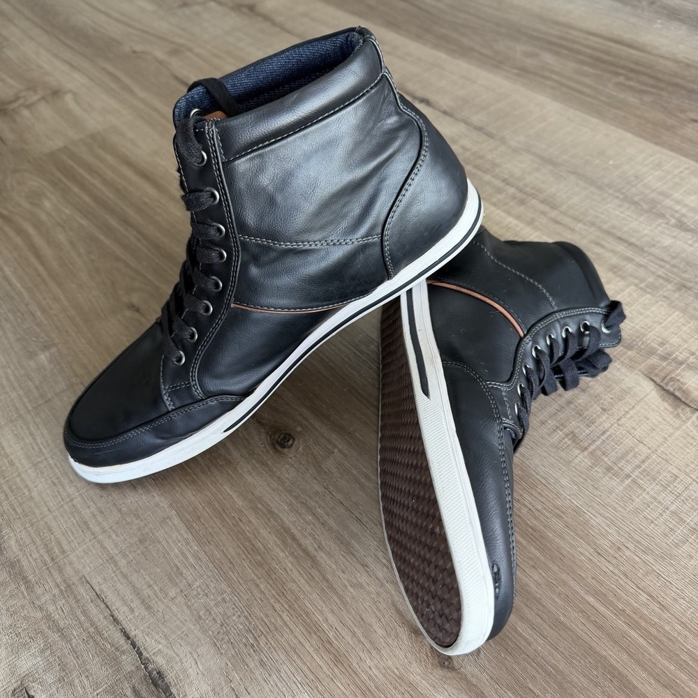 ALDO Men's Black Leather Ankle Boots Lace Up Contrast Stitching Size 11